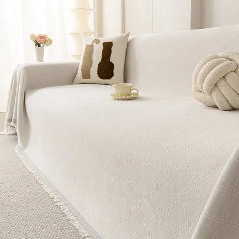 Toalla de Sofá de Chenilla Funda de Sofá Borlas Patrón de Rombos Anti-Arañazos Antipolvo Manta Decorativa Protectora