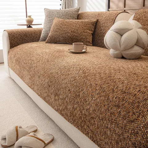 Cojín de Sofá de Chenilla Minimalista Moderno Protector de Muebles Antideslizante Grueso Funda de Sofá Tejida Color Sólido Hogar
