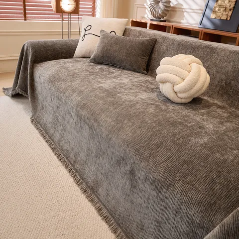 Copridivano in Ciniglia Antigraffio Gatto Coperta Per Divano Moderno Minimalista Design A Righe Con Nappe Casa Arredo