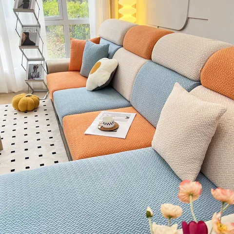 Elastische Polar Fleece Bankhoes Effen Kleur Modern Minimalistisch Hoekbank Overtrek Voor Woonkamer Huis Meubels Beschermer