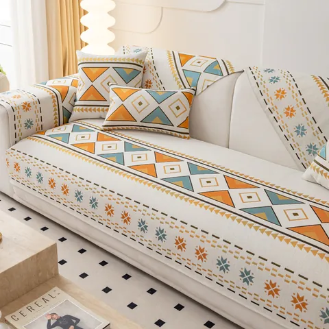Cojín de Sofá de Chenilla Geométrico Bohemio Antideslizante Universal Funda de Sofá Moderno Minimalista Protector de Muebles para Sala de Estar Decoración del Hogar