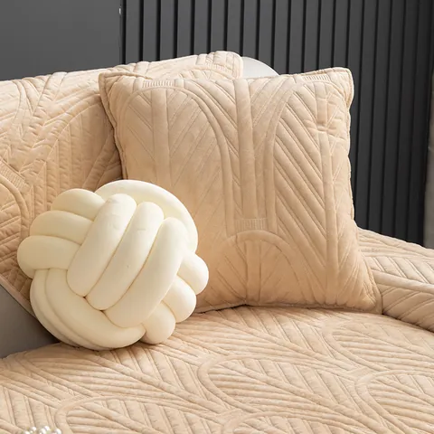 Winter Dik Warm Melkfluweel Bankkussen Gewatteerde Bladtextuur Antislip Meubelbeschermer Zachte Fleece Bankhoes