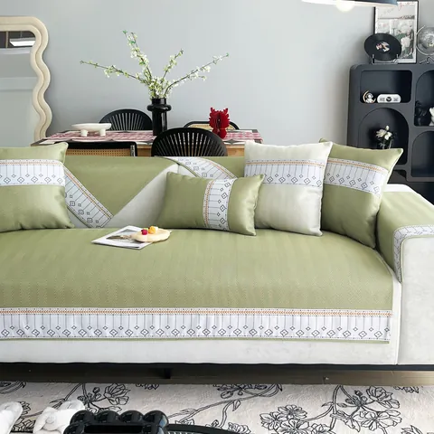 Summer Ice Silk Cooling Sofa Cushion Mat Non Slip Herringbone Pattern Sofa Cover Furniture Protector Modern Home Decor Living Room