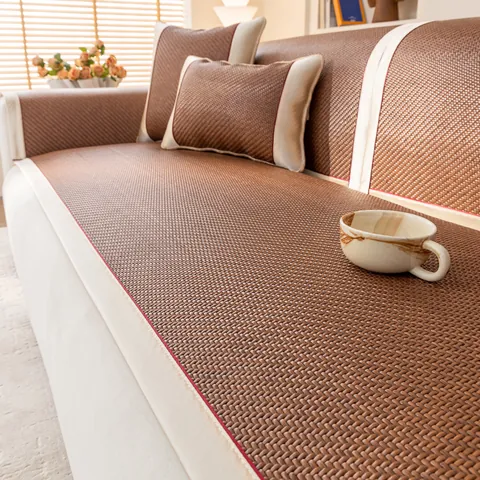 Summer Cooling PE Rattan Sofa Mat Non-Slip Woven Furniture Protector Cover For Home Decor Breathable Couch Pad