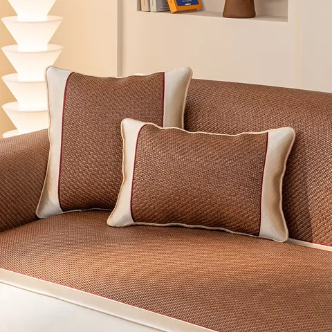 Summer Cooling PE Rattan Sofa Mat Non-Slip Woven Furniture Protector Cover For Home Decor Breathable Couch Pad