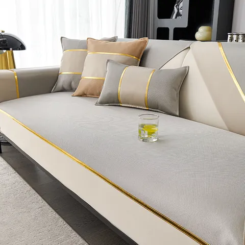 Summer Cooling Ice Silk Sofa Pad Modern Minimalist Anti-Slip Breathable Furniture Protector For Living Room L-Shaped Sofa Cover
