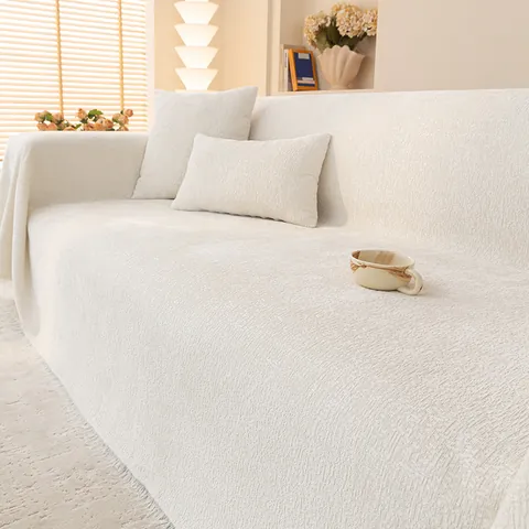 Copridivano in Ciniglia Tinta Unita Minimalista Antiscivolo Protezione Mobili Coperta Con Frange Per Soggiorno Casa Decorazione