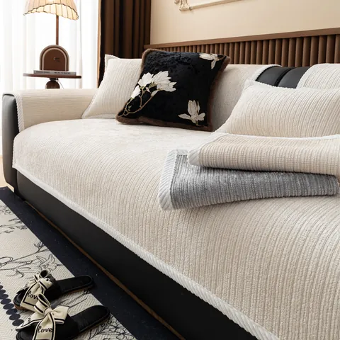 Chenille Striped Sofa Cushion Anti-Slip All Season Universal Thickened Sofa Cover For Living Room Furniture Decor