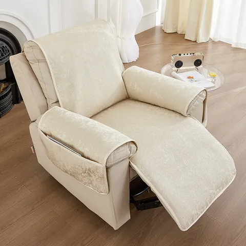 Anti Slip Integrated Recliner Cover With Side Storage Pocket Marbled Jacquard Polyester Fabric Furniture Protector For Single Seat Recliner
