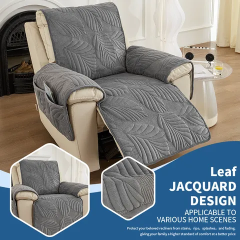 Copripoltrona Relax in Peluche Trapuntato con Motivo a Foglie Copertura Monoposto Antiscivolo con Tasche Contenitore Protezione Mobili