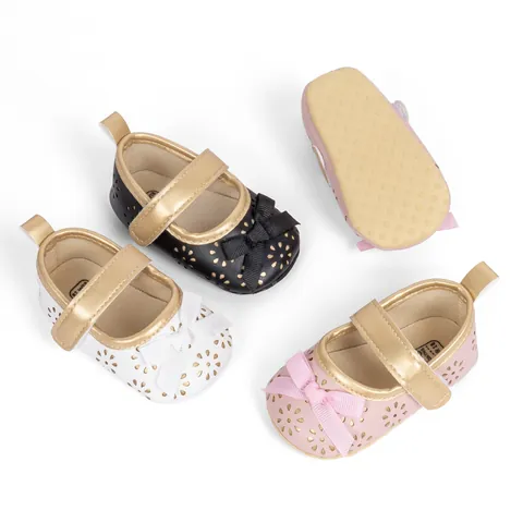 Baby Girl Princess Mary Jane Shoes Laser Cut Floral Bow PU Leather Soft Sole Non-slip Pre-walker Infant Wedding Party Cute Shoes