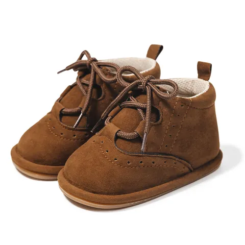 Infant Brogue Boots Soft Sole Baby Prewalker Shoes Anti-Slip Lace-Up PU Leather Warm First Walkers For Boys Girls Casual