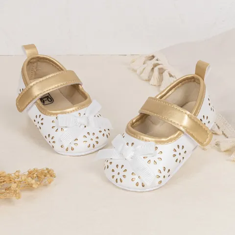 Baby Girl Princess Mary Jane Shoes Laser Cut Floral Bow PU Leather Soft Sole Non-slip Pre-walker Infant Wedding Party Cute Shoes
