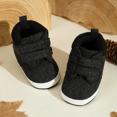 Scarpe Primi Passi Casual da Neonato Maschio Suola Morbida Antiscivolo Calda in Cotone con Chiusura a Strappo Modello Alto Nero