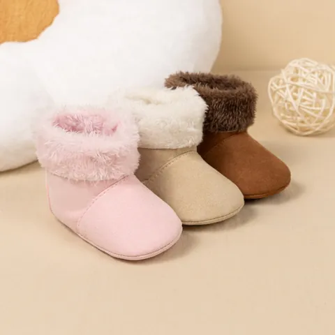 Botas de Nieve de Invierno para Bebé Suela Blanda Cálido Forro de Felpa Zapatos para Primeros Pasos Con Velcro Para Recién Nacidos 0-18 Meses