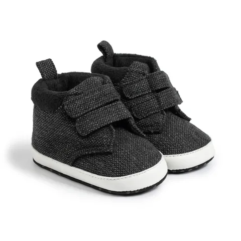 Scarpe Primi Passi Casual da Neonato Maschio Suola Morbida Antiscivolo Calda in Cotone con Chiusura a Strappo Modello Alto Nero