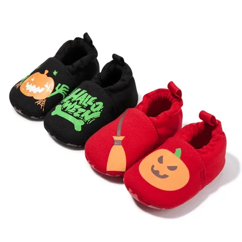 Halloween Baby Luminous Soft Sole First Walkers Glow In The Dark Pumpkin Pattern Infant Toddler Cotton Indoor Shoes Gift For Boys Girls