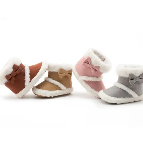 Baby Meisjes Winter Sneeuwlaarzen Faux Suede Pluche Gevoerd Warm Zachte Zool Loopschoentjes Strikje Klittenband Peuter Schoenen
