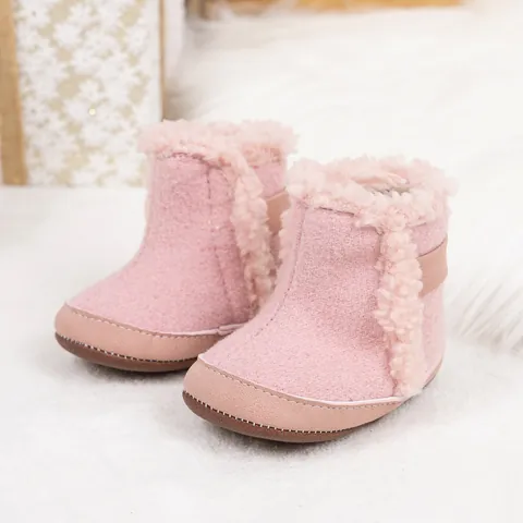 Botas de Nieve de Invierno para Bebé Cálidas Forradas de Lana Sintética Suela Blanda Zapatos de Primeros Pasos Antideslizante Algodón