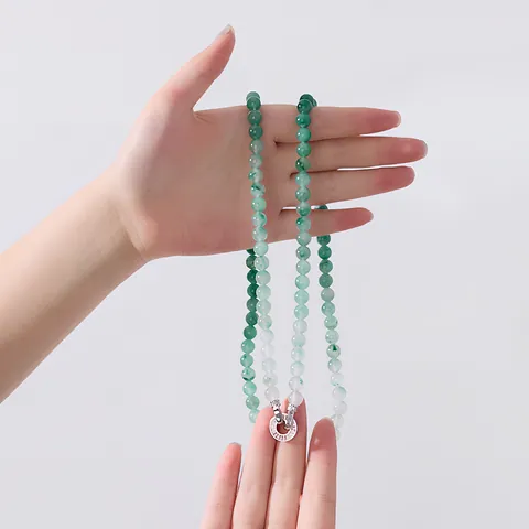 Handmade Natural Green Quartzite Beaded Necklace For Women Elegant Gradient Color African Emerald Gemstone Round Bead Jewelry Gift