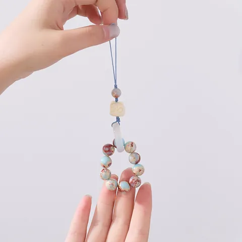 Handmade Shoushan Stone Ivory Nut Awakening Lion Phone Charm Bag Pendant Retro Chinese Style Beads Hanging Decorative Accessory