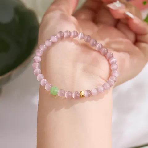 Natural Cat's Eye Stone Beaded Bracelet For Women Elegant Chinese Style Bracelet With Alloy Charm Flower Fish Tassel Jewelry Gift