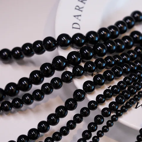 Natural Black Agate Beaded Necklace For Women 925 Sterling Silver Clasp Round Bead Choker Retro Minimalist Elegant Jewelry Necklace 42cm