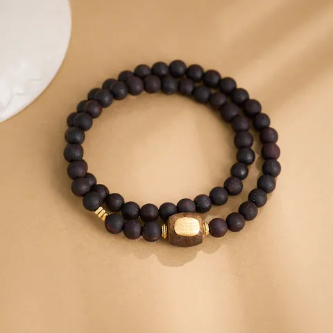 Nuovo Stile Cinese Bracciale Avvolgente in Legno di Dalbergia Con Perla in Argento Sterling 925 Scrittura Accessori Placcati Oro