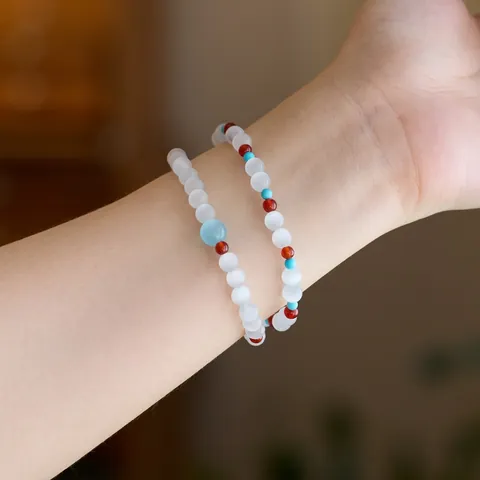 Natural Cat's Eye Stone Beaded Bracelet For Women Elegant Chinese Style Bracelet With Alloy Charm Flower Fish Tassel Jewelry Gift