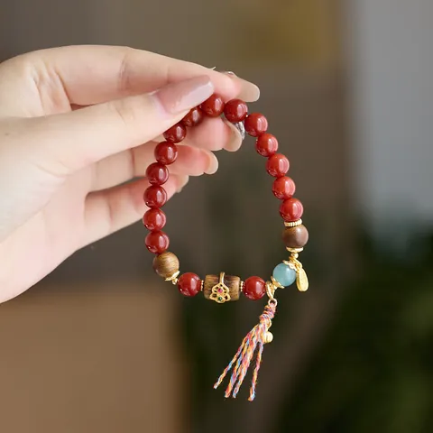 New Chinese Style Red Agate Beaded Bracelet For Women Gold Plated Copper Pixiu Lucky Charm Ethnic Retro Hand Jewelry Gift