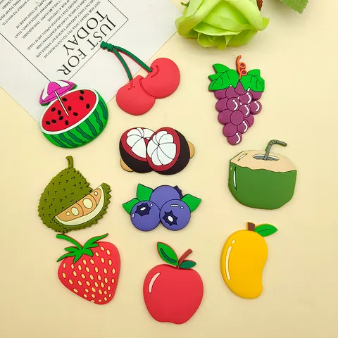 Aimants de Réfrigérateur Créatifs aux Fruits en PVC Souple 3D Dessin Animé Pastèque Fraise Pomme Aimant pour Décoration de Cuisine à Domicile