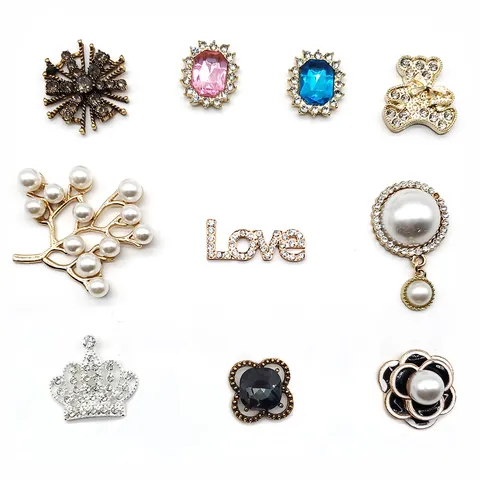 Alloy Rhinestone Crystal Shoe Charms For Clogs Luxury Pearl Flower Bear Crown Buckles For Sandals DIY Accessories Women