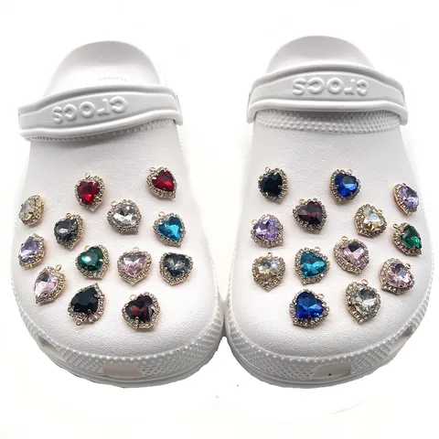 Heart Shaped Crystal Shoe Charms Sparkling Rhinestone Alloy DIY Pendants For Clogs Sandals Jewelry Decoration Accessories