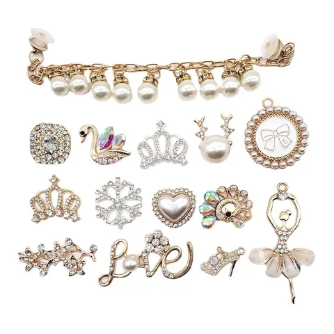 Exquisite Rhinestone Pearl Clog Shoe Charms Alloy Crystal DIY Decoration Buckles For Casual Slippers Sandals Women Jewelry