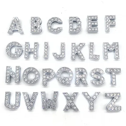 Alphabet A-Z Crystal Rhinestone Shoe Charms For Hole Shoes Silver Alloy Sparkling Initial Letter DIY Decoration Accessory Gift