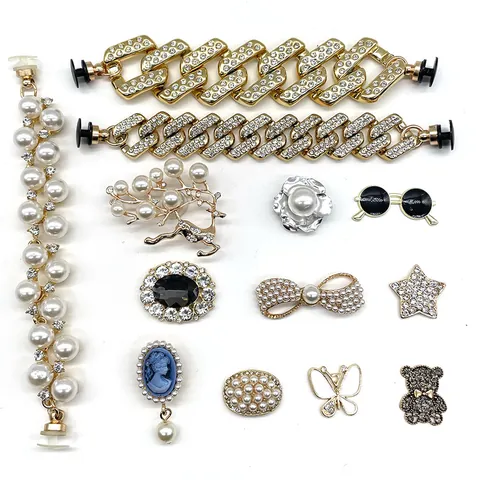 Rhinestone Artificial Pearl Shoe Charms DIY Clogs Decoration For Women Sandals Butterfly Deer Bear Star Chains Shoe Buckle Accessories