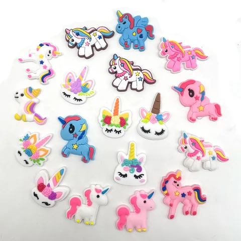 Cute Cartoon Unicorn Shoe Charms PVC Soft Rubber 3D Relief DIY Decoration For Garden Clogs Beach Sandals Slippers Girls Kids