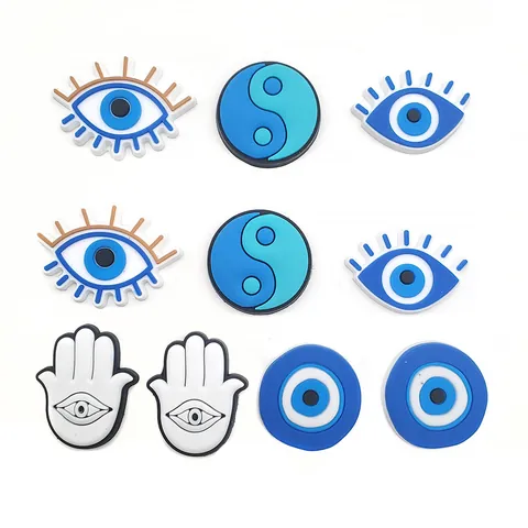 PVC Evil Eye Hamsa Hand Yin Yang Shoe Charms For Garden Clogs Sandals Decorations DIY Shoe Buckle Accessories For Kids Adults
