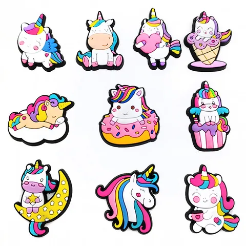 Cute Cartoon Unicorn Shoe Charms PVC Rainbow Shoes Buckle Decoration For Clogs Sandals DIY Shoes Accessories For Kids Girls