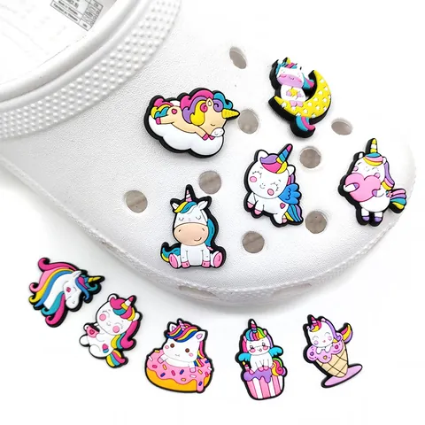 Cute Cartoon Unicorn Shoe Charms PVC Rainbow Shoes Buckle Decoration For Clogs Sandals DIY Shoes Accessories For Kids Girls
