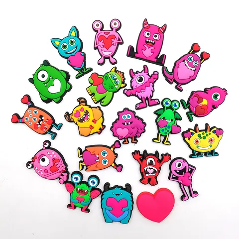 Cartoon Monster Heart Croc Charms PVC Shoe Decorations DIY Cute Funny Monster Shoe Buckle Accessories For Sandals Clogs