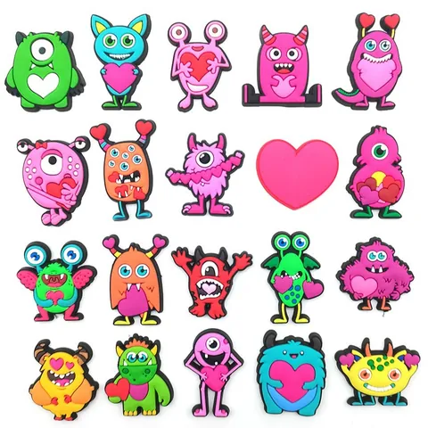 Cartoon Monster Heart Croc Charms PVC Shoe Decorations DIY Cute Funny Monster Shoe Buckle Accessories For Sandals Clogs