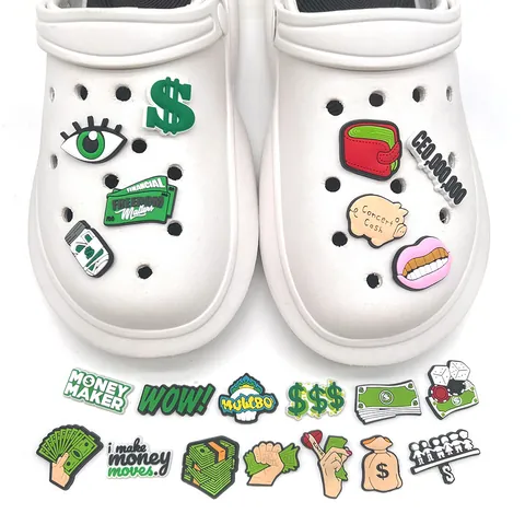 Abalorios de PVC para Zapatos de Tema Dinero para Zuecos Signo de Dólar Bolsa de Dinero CEO Riqueza Decoración para Sandalias Chanclas Accesorios DIY
