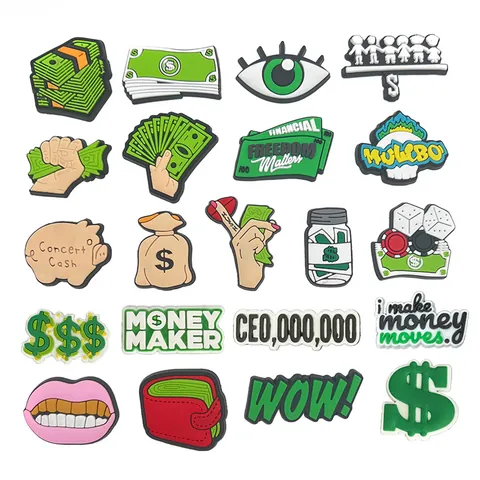 Abalorios de PVC para Zapatos de Tema Dinero para Zuecos Signo de Dólar Bolsa de Dinero CEO Riqueza Decoración para Sandalias Chanclas Accesorios DIY