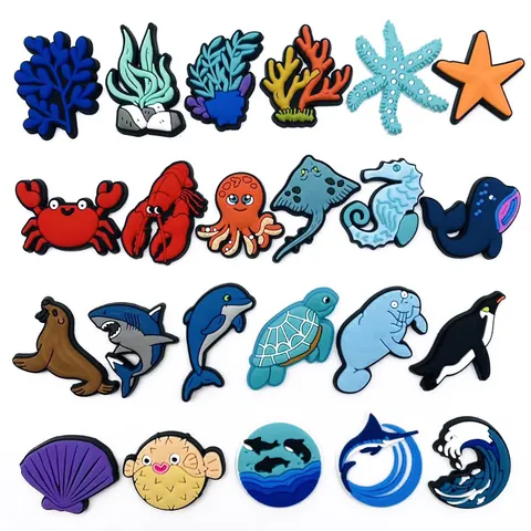 Ciondoli per Scarpe in PVC Animali Marini Cartone Animato Squalo Delfino Stella Marina Zoccoli Fibbie Decorative per Sandali Bambini