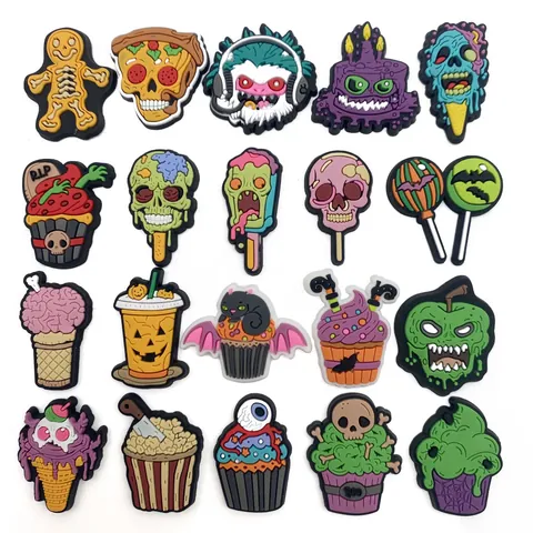 Halloween Thema PVC Schuh-Charms Zombie Totenkopf Pizza Eiscreme Dekoration Für Clogs Sandale Festliche Party Accessoires