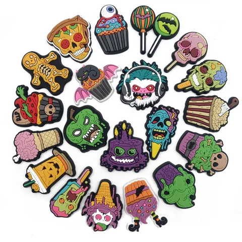 Halloween Thema PVC Schuh-Charms Zombie Totenkopf Pizza Eiscreme Dekoration Für Clogs Sandale Festliche Party Accessoires