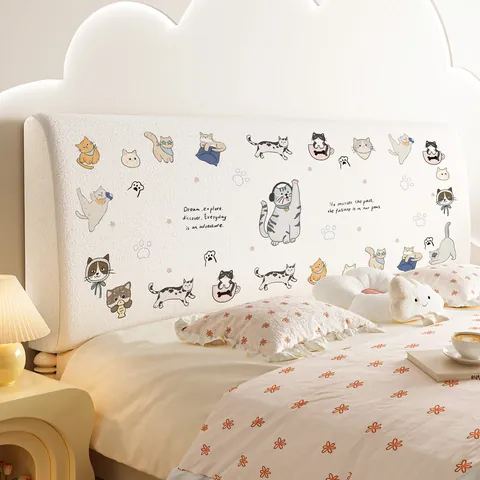 Cartoon Cat Dog Print Bed Headboard Cover Full Wrap Elastic Protective Dust Cover For Bedroom Decor Home Textile