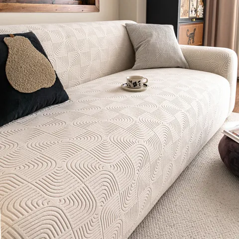 Copridivano Elastico 3D Jacquard in Pile Elasticizzato Protezione Mobili Per Soggiorno Fodera Universale Motivo ad Arco
