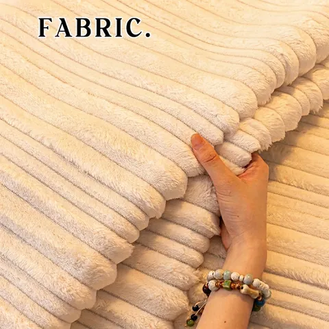 Cojín de Sofá de Franela Engrosada Antideslizante Borde Ondulado Protector de Muebles Rayado para Sofá Seccional Estilo Crema Francés